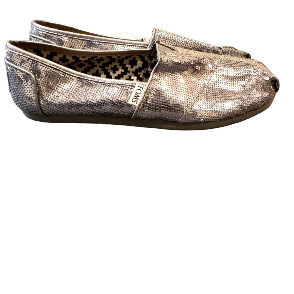 TOMS Pewter Sequin Classics Flats Womens Size 8 Slip ons